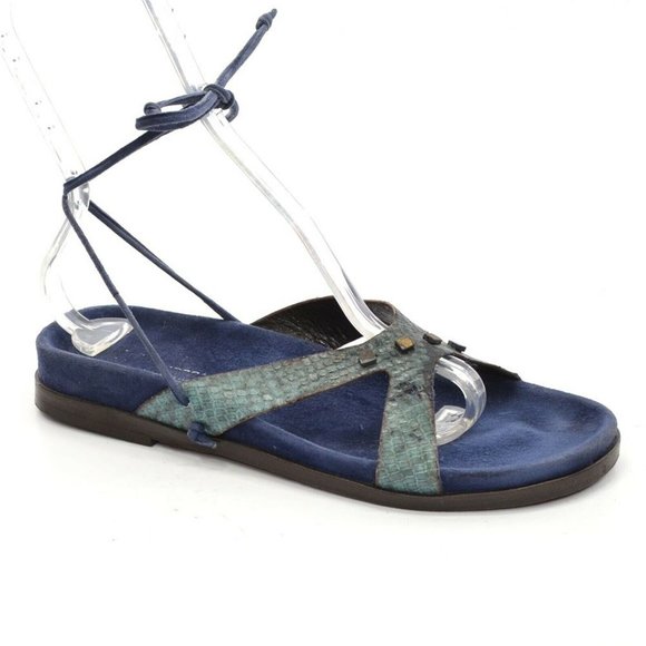 Fieramosca Blue Ankle Strap Snake Flat Sandals 8 M - Picture 1 of 5